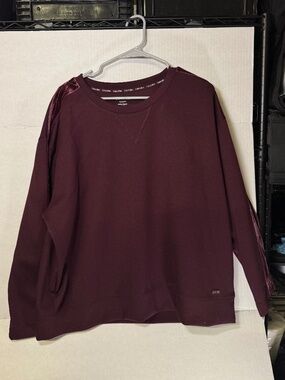 Calvin Klein Women's XL Burgundy Velvet Stripe Pullover Sweatshirt Crewneck